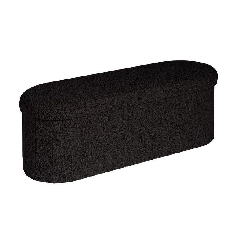 B FSOBEIIALEO Ottoman with Storage for Living Room, Sherpa Folding Storage Ottoman Foot Rest, 43.3 Inches Collapsible Bedroom Bench Black - Image 1
