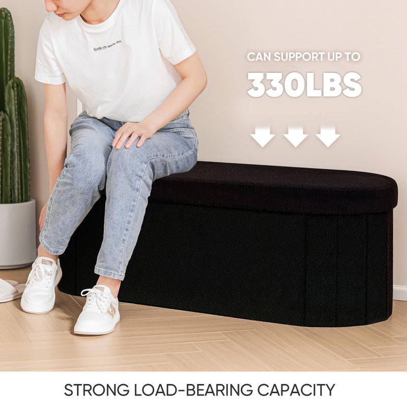 B FSOBEIIALEO Ottoman with Storage for Living Room, Sherpa Folding Storage Ottoman Foot Rest, 43.3 Inches Collapsible Bedroom Bench Black - Image 5