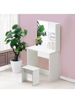 OFCASA Dressing Table with Mirror and Stool Drawer 2 Shelves White 75 x 40 x 137cm Small 1 Mirror