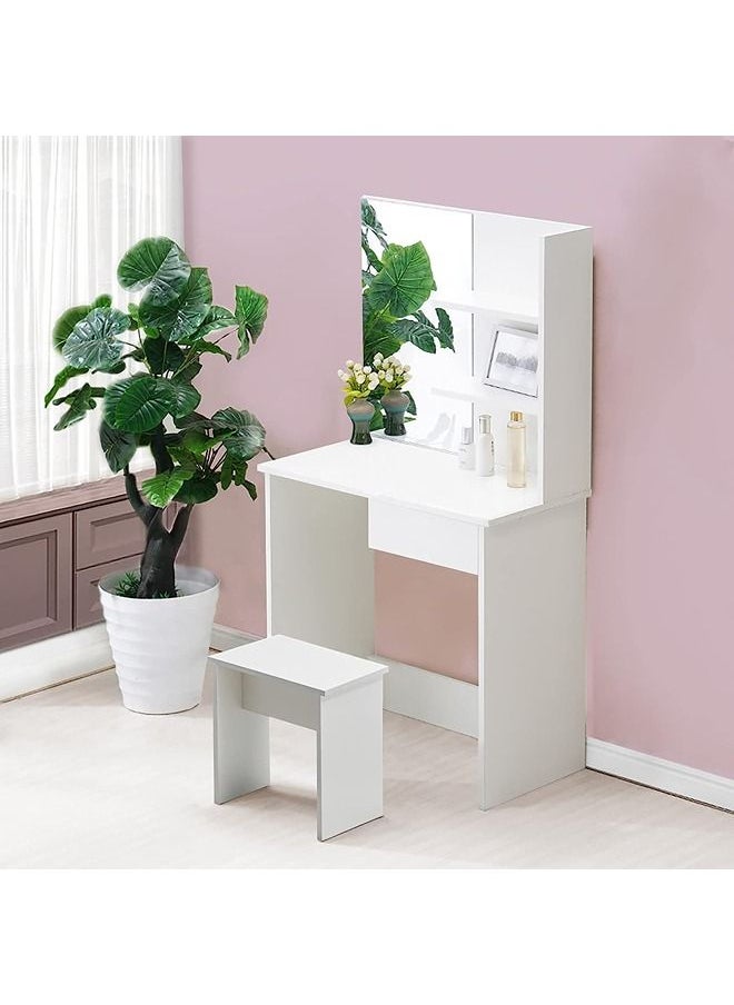 Generic - OFCASA Dressing Table with Mirror and Stool Drawer 2 Shelves White 75 x 40 x 137cm Small 1 Mirror - Image 1