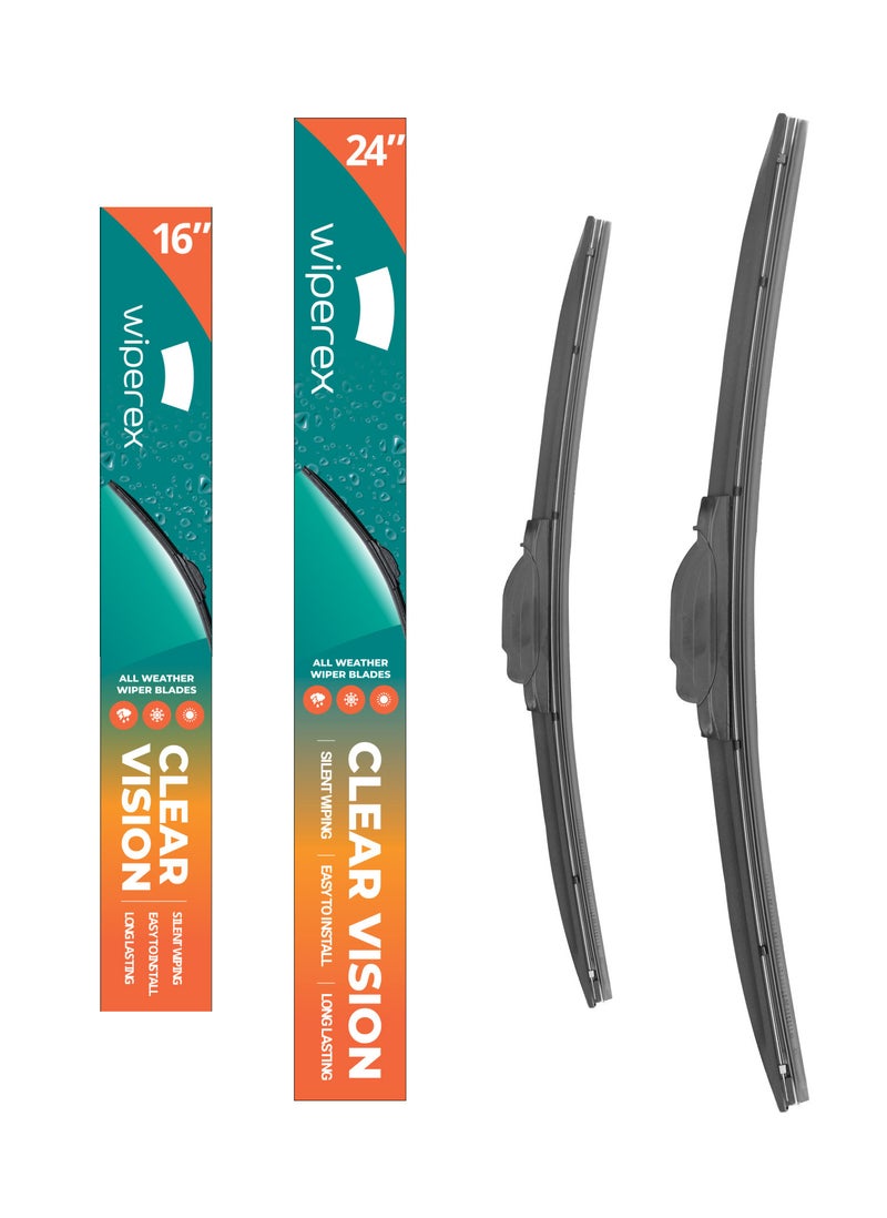 Wiperex WiperEx Wiper Blades for Lexus LS430 2002 2003 2004 2005 24" + 16" All Weather, Uniform Wiping, Premium Rubber, Perfect Fit, Silent, Reduced Wind Lift, No Marks (Set of 2)  - Image 1
