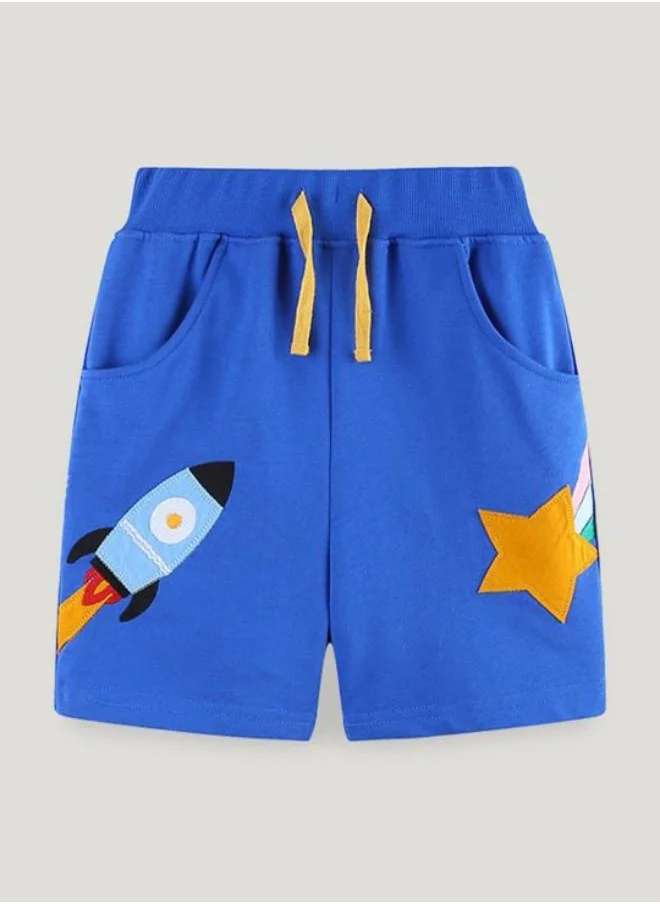 YUNIQEE Blue Regular Fit Mid Rise Printed Shorts