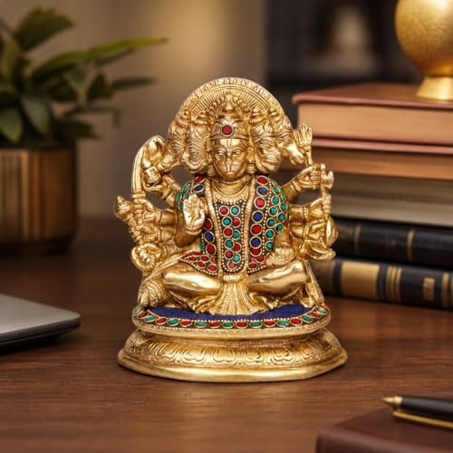 Kartique Brass Panchmukhi Hanuman Multicolor Height 7 Inch - Image 1