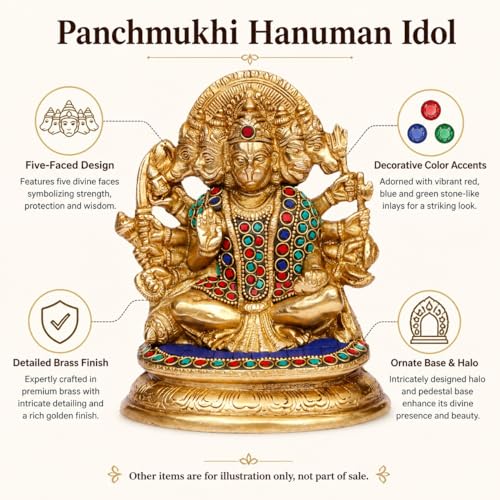 Kartique Brass Panchmukhi Hanuman Multicolor Height 7 Inch - Image 5