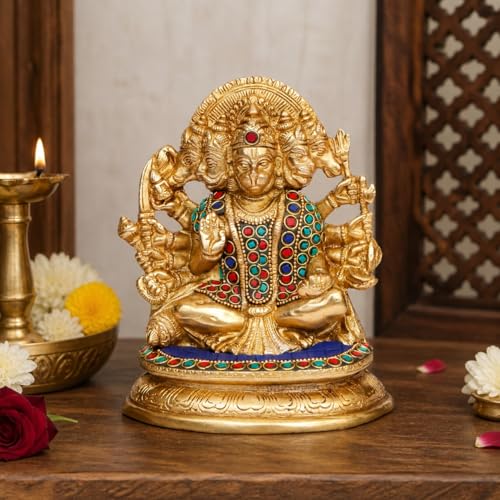 Kartique Brass Panchmukhi Hanuman Multicolor Height 7 Inch - Image 3
