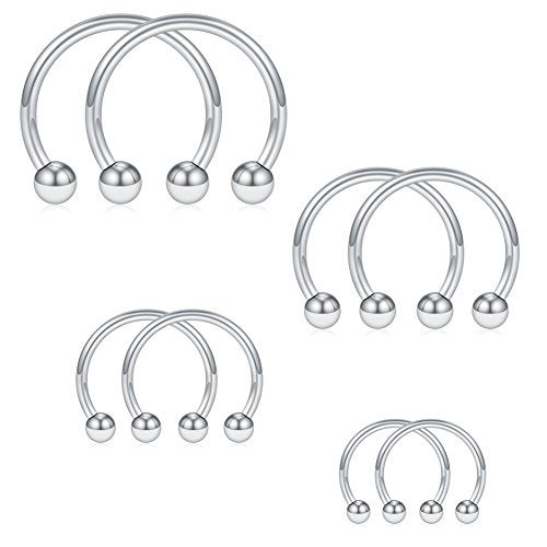 SCERRING 8PCS 16G Stainless Steel Nose Septum Horseshoe Earring Eyebrow Septum Lip Helix Tragus Cartilage Piercing Ring 6mm,8mm,10mm,12mm - Silver - Image 1