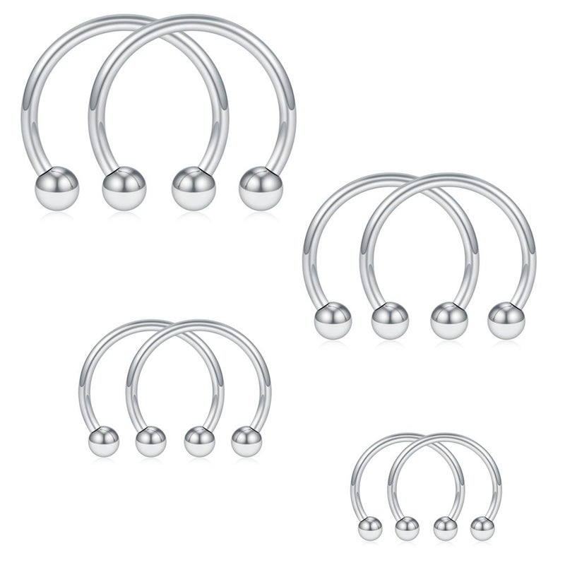 SCERRING 8PCS 16G Stainless Steel Nose Septum Horseshoe Earring Eyebrow Septum Lip Helix Tragus Cartilage Piercing Ring 6mm,8mm,10mm,12mm - Silver - Image 5