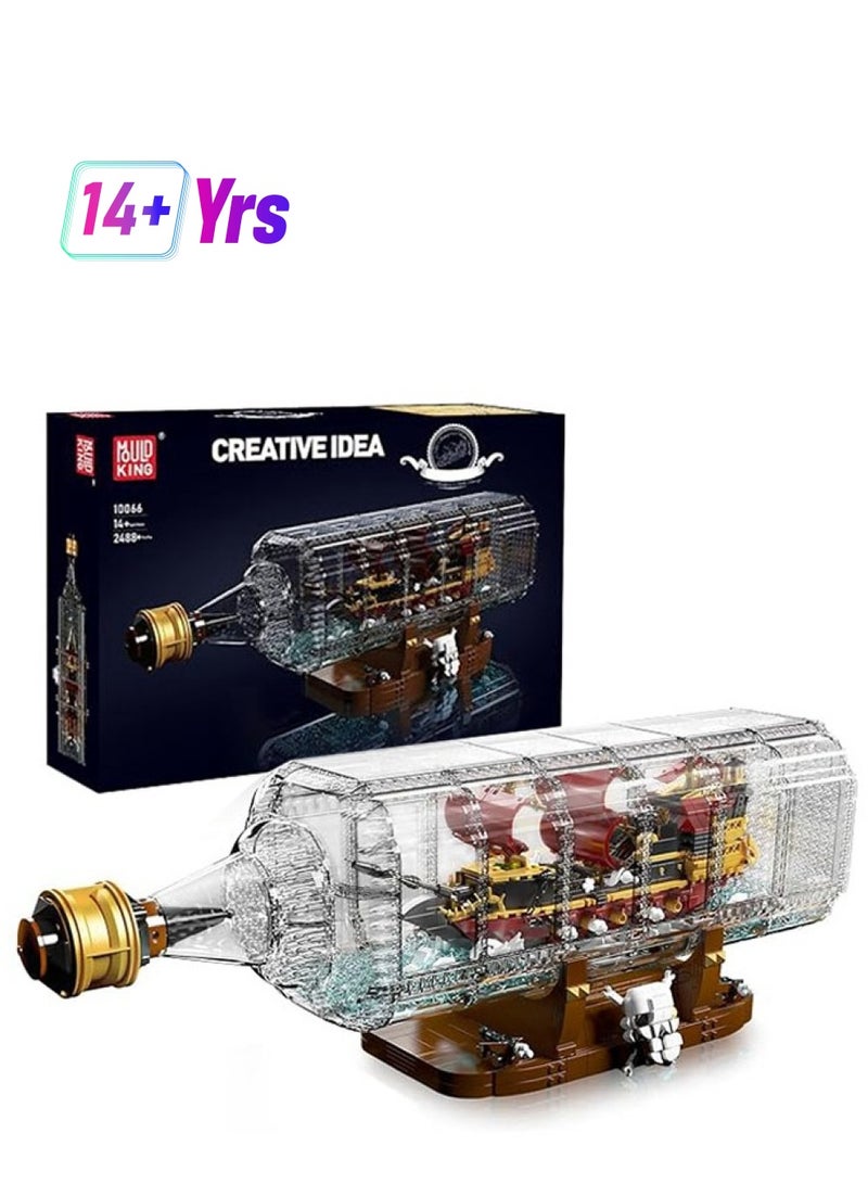 mould king 10066 Educational Ship in a Bottle Building Blocks Toy, Pirate Ship Model Building Brick Sets, Gift for Boys & Girls Age 8+/Adults Collections Enthusiasts (2488+ Pieces)  - Image 1