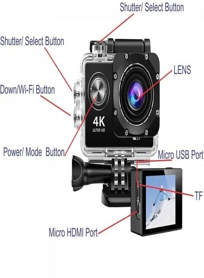VYNEX 4K Ultra HD Action Camera with WiFi | 30m Waterproof Sports 170° Wide Angle, 30fps Recording and Micro HDMI Port | Ideal for Outdoor & Underwater Adventures - Image 3