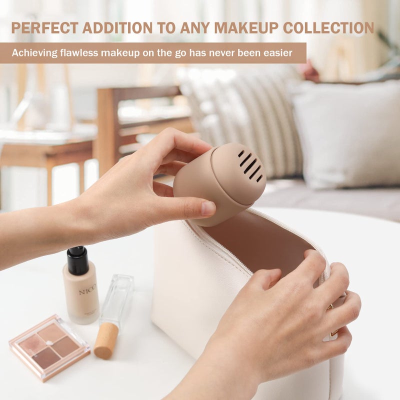 BEZOX Makeup Sponge Holder, Silicone Beauty Sponge Case with Double-Sided Vent Design for Quick Drying, Compact Travel Essentials Make Up Puff Blender Container - Khaki - Image 5
