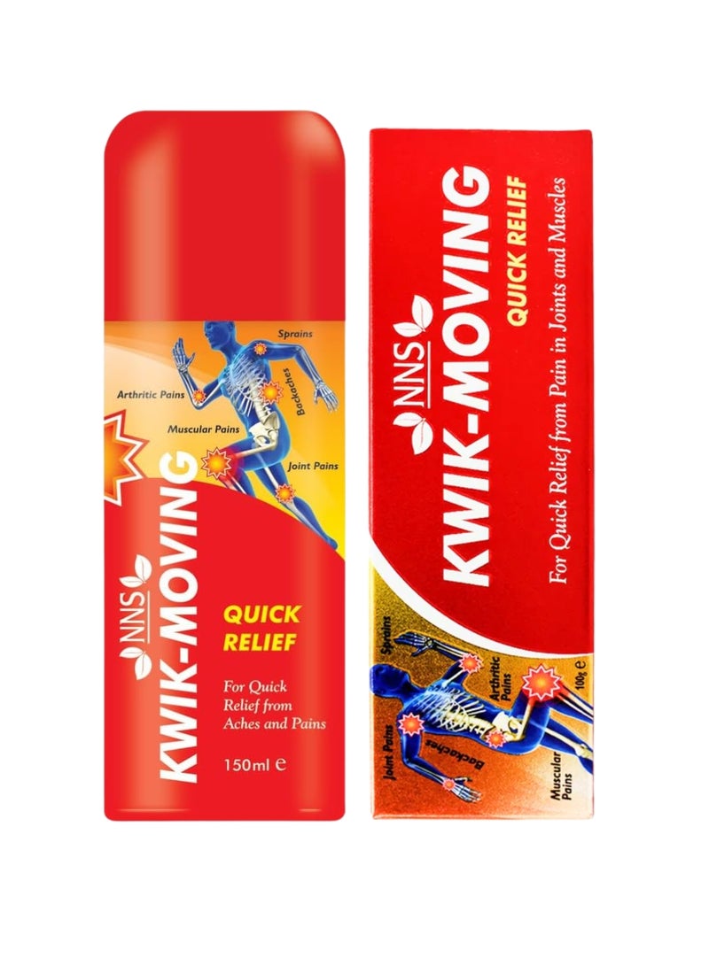 NNS Kwik-Moving Quick Pain Relief Spray 150Ml + Ointment 50Gm Free - Image 1
