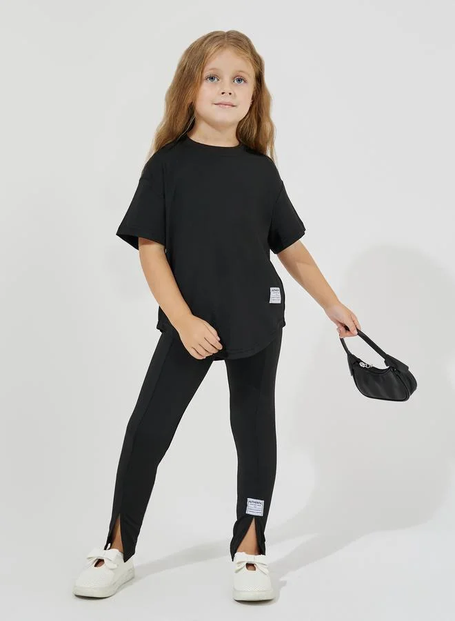 Styli Dropped Shoulder Oversized T-Shirt & Pintuck Leggings Set