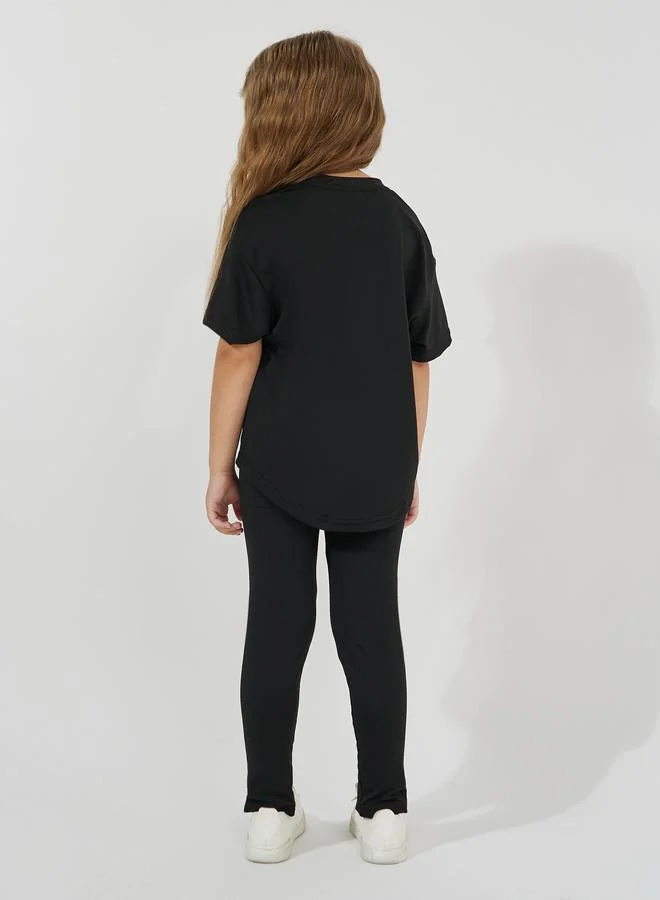 Styli Dropped Shoulder Oversized T-Shirt & Pintuck Leggings Set