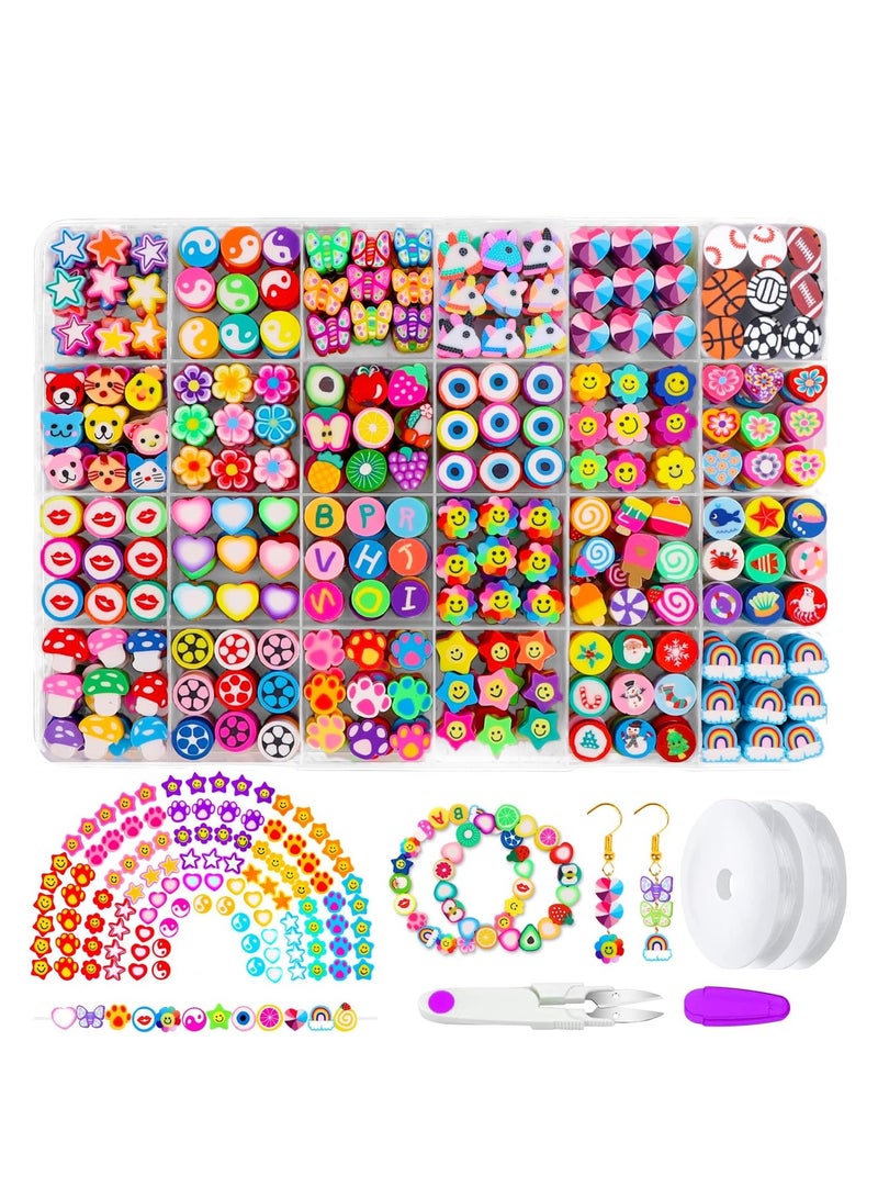 480 قطعة من خرز طين البوليمر على شكل زهرة الفاكهة، 24 قطعة من خرز طين الفطر على شكل قلب لطيف، مجموعة إكسسوارات لصنع القلائد والأقراط والأساور بنفسك للنساء والفتيات - Image 1