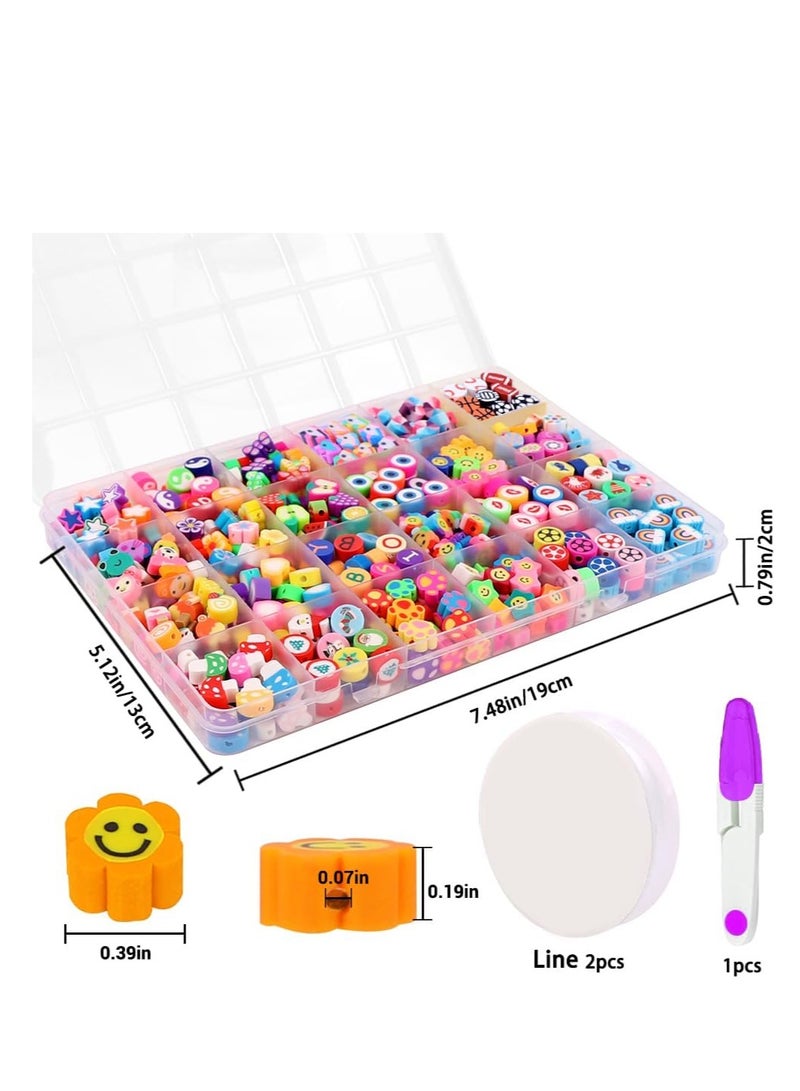 480 قطعة من خرز طين البوليمر على شكل زهرة الفاكهة، 24 قطعة من خرز طين الفطر على شكل قلب لطيف، مجموعة إكسسوارات لصنع القلائد والأقراط والأساور بنفسك للنساء والفتيات - Image 2