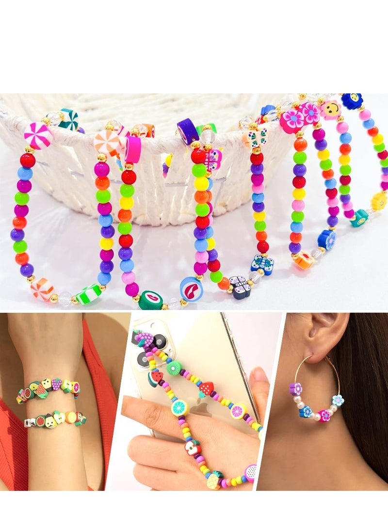 480 قطعة من خرز طين البوليمر على شكل زهرة الفاكهة، 24 قطعة من خرز طين الفطر على شكل قلب لطيف، مجموعة إكسسوارات لصنع القلائد والأقراط والأساور بنفسك للنساء والفتيات - Image 5