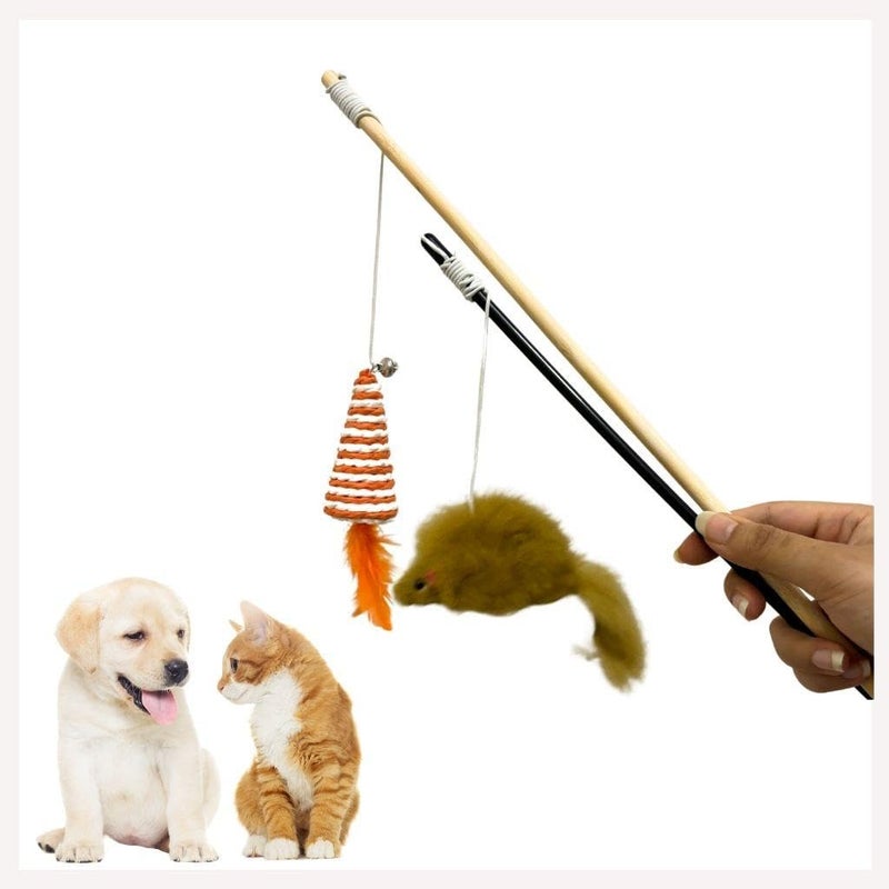 A+a Pets ' Pack of 2 Cat Wand Teaser Interactive Toy for Cats, Puppies, and Small Animals Mouse & Cone (Set of 2) - Image 1