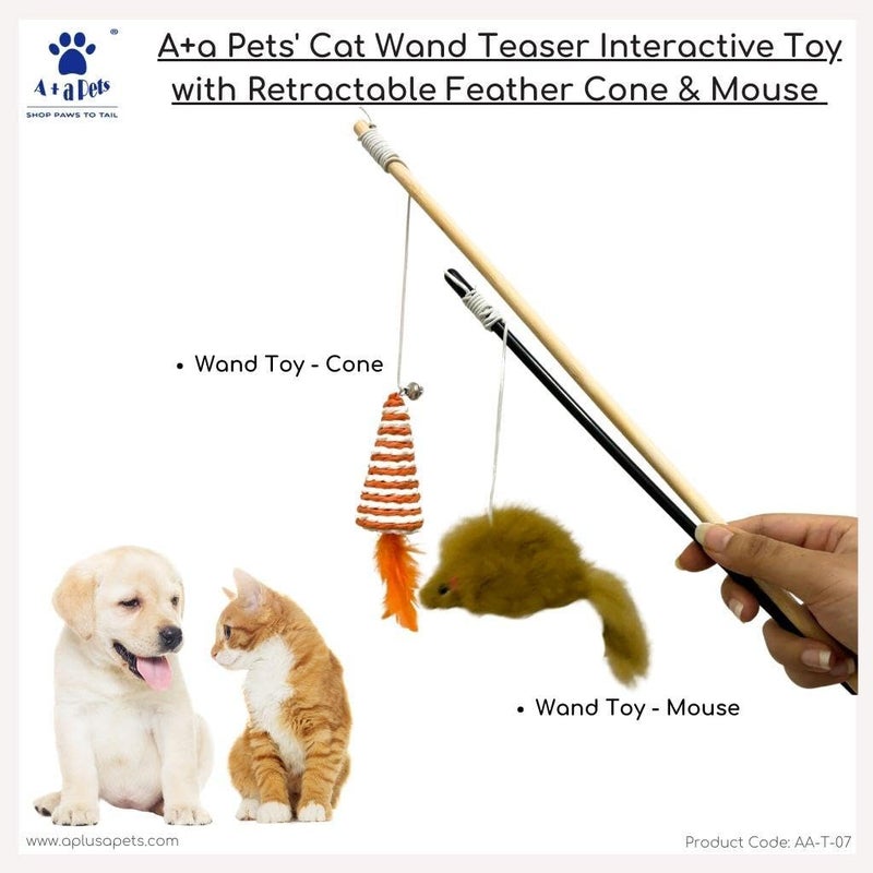 A+a Pets ' Pack of 2 Cat Wand Teaser Interactive Toy for Cats, Puppies, and Small Animals Mouse & Cone (Set of 2) - Image 2