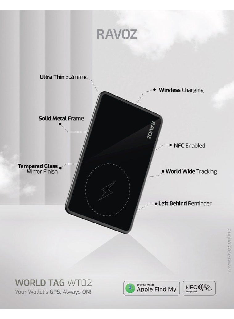 RAVOZ World Tag WT02 Made For Apple (MFI Certified) | Works with Apple Find My | NFC Supported | Left Behind Notification | Wireless Charging | Real Time Tracking | Geofence Alert | Slim Wallet size | IP68 Waterproof and Dust resistant. - Image 3