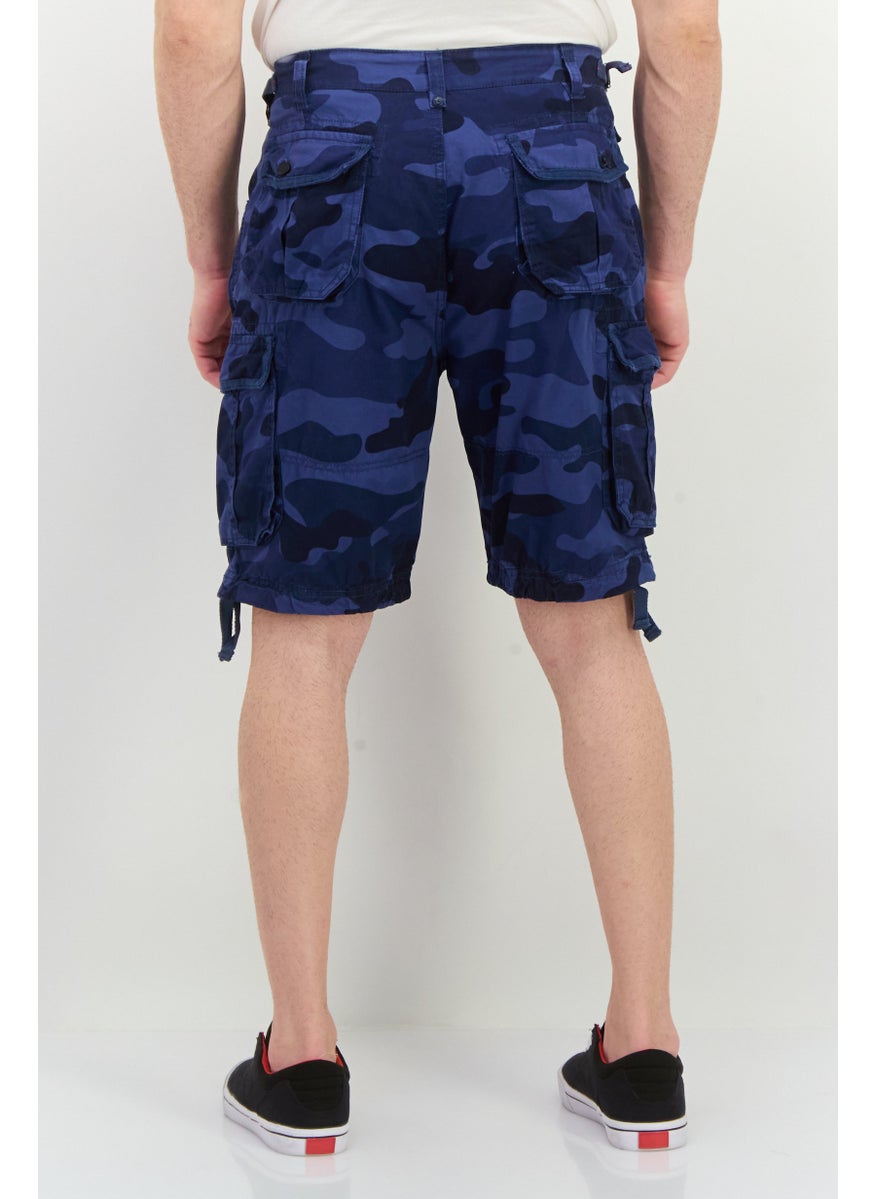 CROSSHATCH Men Camouflage Cargo Shorts, Blue Camo  - Image 3