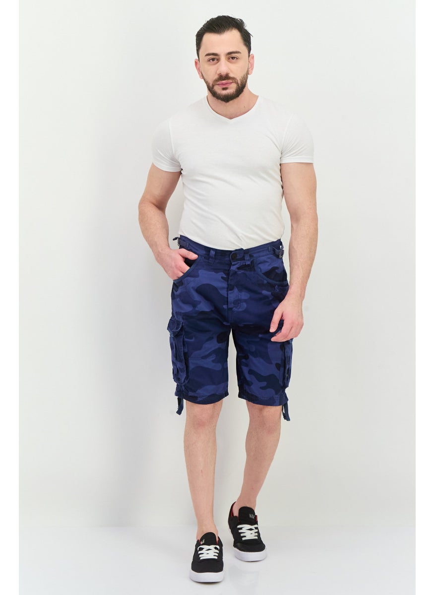 CROSSHATCH Men Camouflage Cargo Shorts, Blue Camo  - Image 4