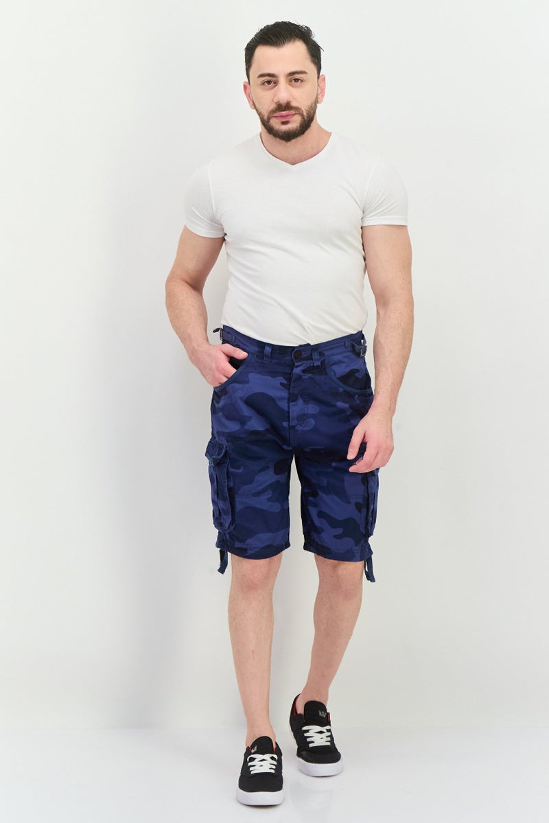 CROSSHATCH Men Camouflage Cargo Shorts, Blue Camo - Image 4