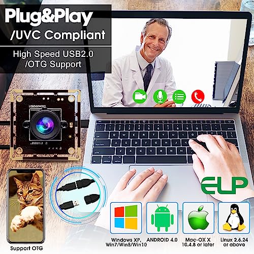 ELP 5mp Wide Angle USB Camera Module for Computer and Raspberry Pi Mini UVC USB2.0 PC Camera 100degree Low Distortion Webcam Board MI5100 Lightburn Camera Laser Engraver Camera for Laptop Jetson Nano - Image 4