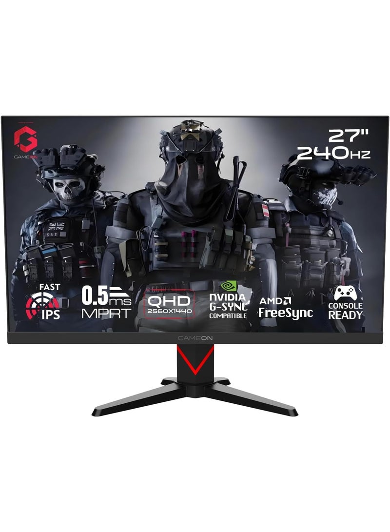 GAMEON 27 Inch QHD Gaming Monitor 2560x1440 Fast IPS 240Hz Overclock 0.5ms MPRT HDR400 FreeSync G-Sync Compatible HDMI 2.1 DisplayPort PC & Console Ready Black black - Image 1