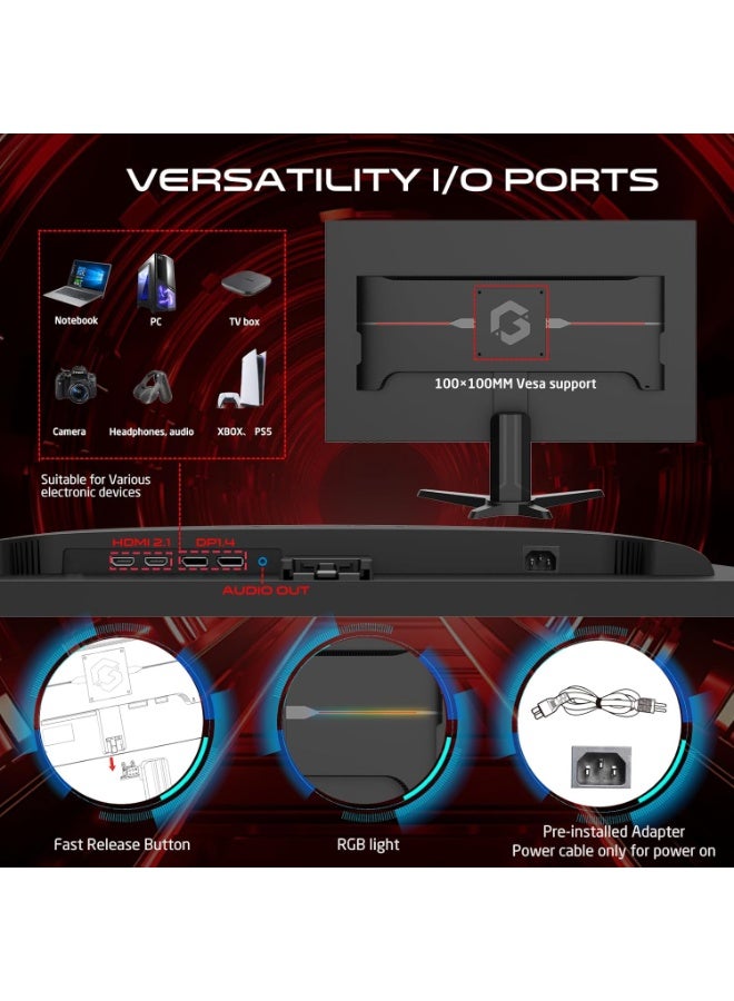 GAMEON 27 Inch QHD Gaming Monitor 2560x1440 Fast IPS 240Hz Overclock 0.5ms MPRT HDR400 FreeSync G-Sync Compatible HDMI 2.1 DisplayPort PC & Console Ready Black black - Image 5