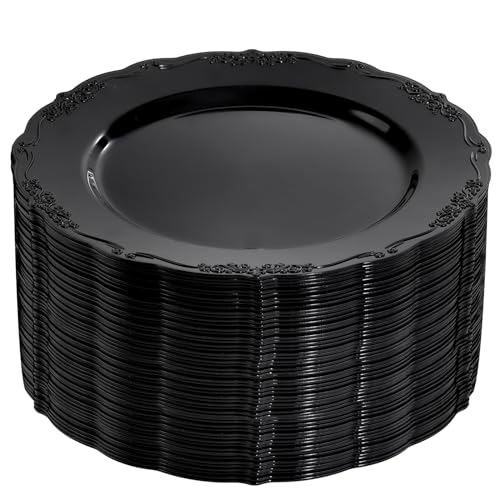 DaYammi 60PCS Black Plastic Plates, Heavy Duty Black Disposable Plates Premium 10inch Dinner Platos Hard Plastic Platos Disposable for Party and Wedding Bridal Shower - Image 1