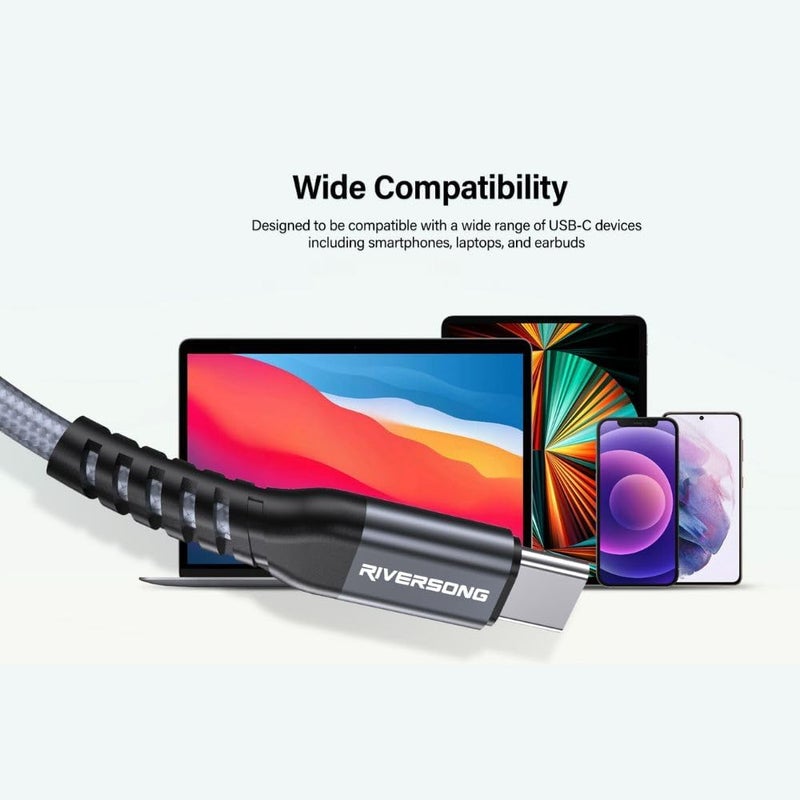 RIVERSONG Hercules C6 USB-C to USB-C 100W PD Fast Charging Cable, 480 Mbps Data Transfer, Braided Wire, Durable Type-C Charger Cord for Laptop, Tablets & Smartphones, 1.2 Meter - Image 4