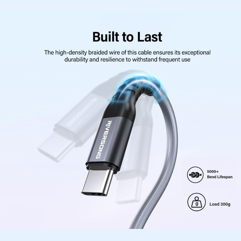 RIVERSONG Hercules C6 USB-C to USB-C 100W PD Fast Charging Cable, 480 Mbps Data Transfer, Braided Wire, Durable Type-C Charger Cord for Laptop, Tablets & Smartphones, 1.2 Meter - Image 2