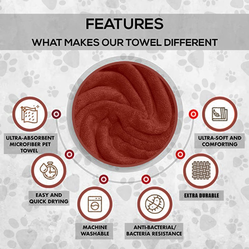 Sassoon Large Pet Towels Ultra Soft Microfiber Quick Drying Machine Washable Colour Rust Pack of 1 - Image 5