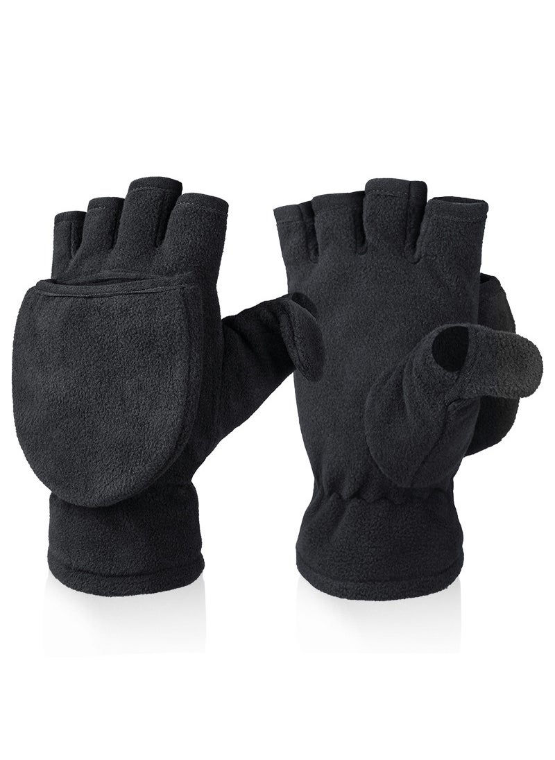 Warm Fingerless Flip Gloves Unisex Black  - Image 1