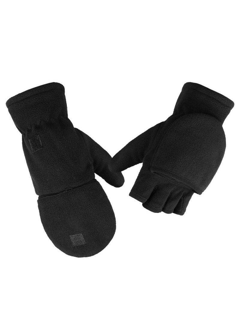 Warm Fingerless Flip Gloves Unisex Black  - Image 3