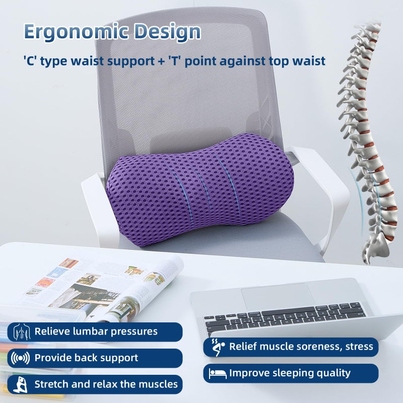 Memory Foam Lumbar Support Pillow for Office Chair, Car Seat, and Travel, Breathable Ergonomic Back Pillow with 4D Mesh Cover - Image 4