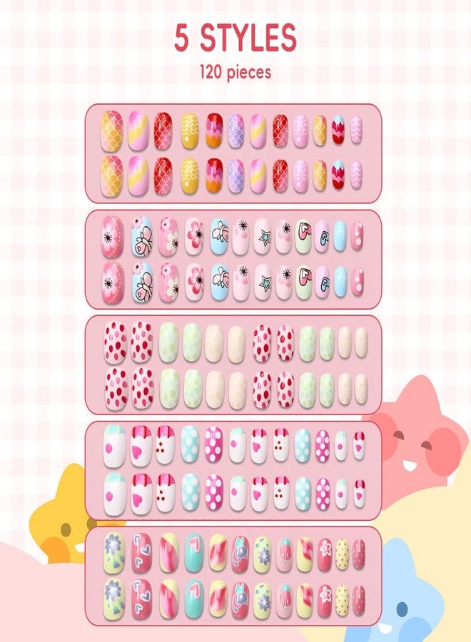 MAYCREATE® 120PCS Press on Nails for Kids Fake Nails Full Cover Glitter Gradient Color Nail Tips for Children Little Girls Nail Decoration Christmas Easter Gifts Gradient Series - Image 3