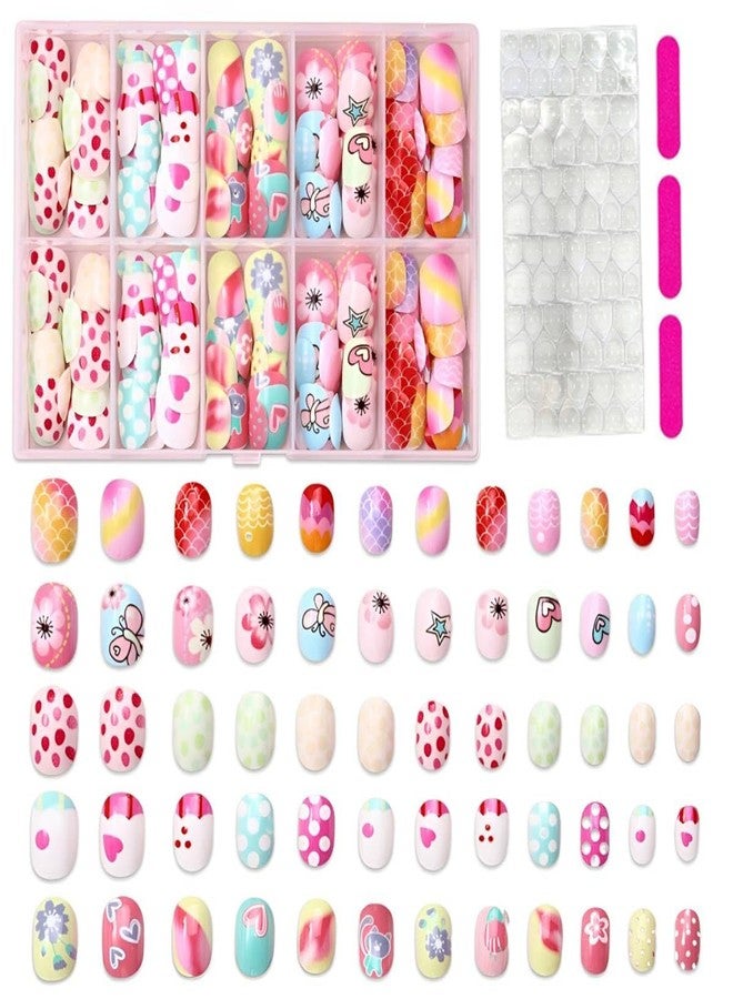 MAYCREATE® 120PCS Press on Nails for Kids Fake Nails Full Cover Glitter Gradient Color Nail Tips for Children Little Girls Nail Decoration Christmas Easter Gifts Gradient Series - Image 1