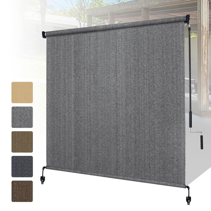 Shade&Beyond Outdoor Roller Shades with Splicing Design, 8' W x 8' H Cordless Patio Roll Up Blinds, Exterior Shade Cloth Roll for Porch, Gazebo, Pergola, Balcony, Gray - Image 1