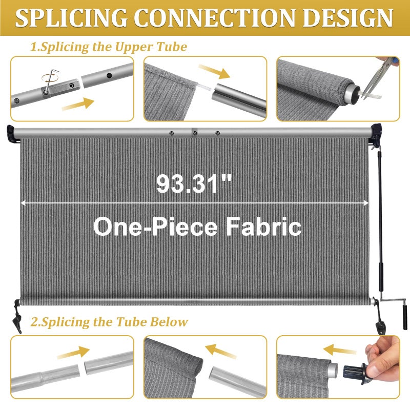 Shade&Beyond Outdoor Roller Shades with Splicing Design, 8' W x 8' H Cordless Patio Roll Up Blinds, Exterior Shade Cloth Roll for Porch, Gazebo, Pergola, Balcony, Gray - Image 5