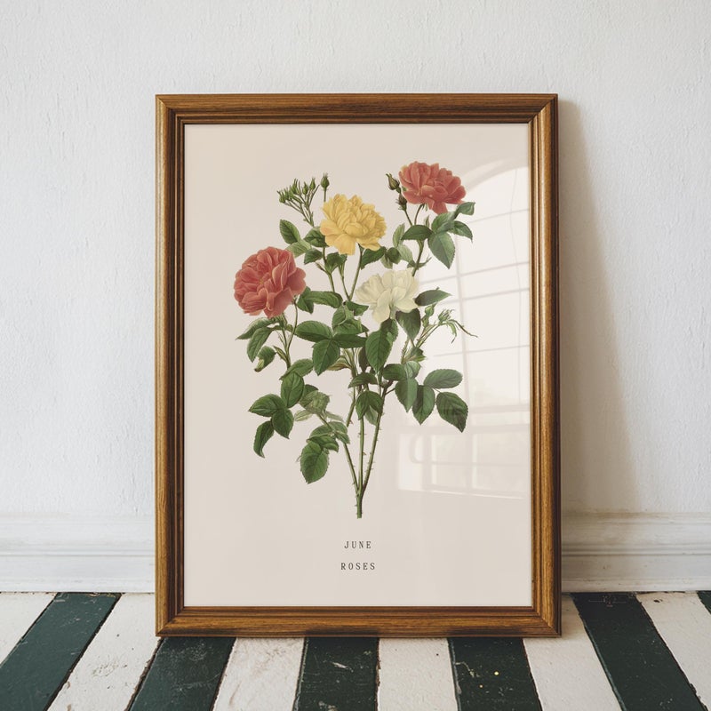 TNESSENTIAL June Rose Birth Flower Print – Vintage Botanical Wall Art, June Birthday Gift for Her, Rose Flower Print - Image 1