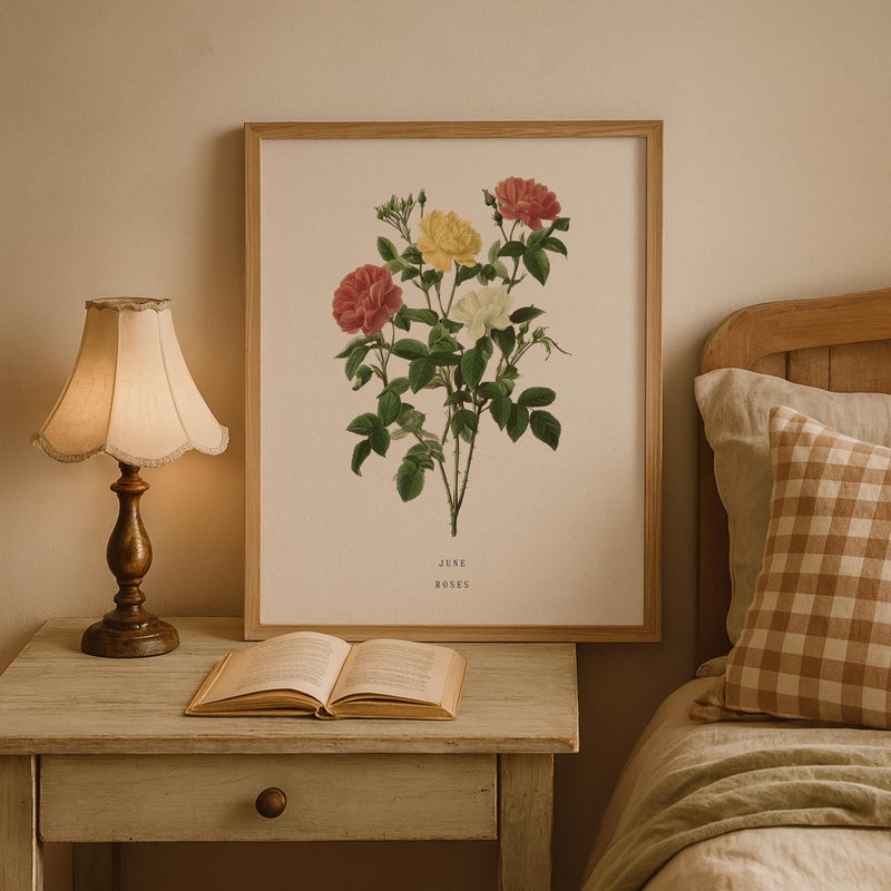 TNESSENTIAL June Rose Birth Flower Print – Vintage Botanical Wall Art, June Birthday Gift for Her, Rose Flower Print - Image 2