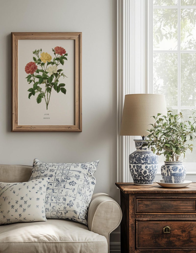 TNESSENTIAL June Rose Birth Flower Print – Vintage Botanical Wall Art, June Birthday Gift for Her, Rose Flower Print - Image 4