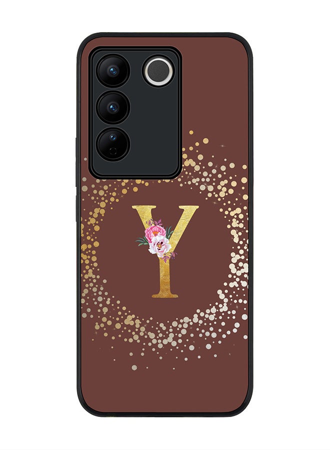 Stylizedd Case for Vivo V27 / Vivo V27 Pro / Vivo S16, Slim fit Flexible Cover - Custom Monogram Initial Letter Floral Pattern Alphabet - Y (Brown) - Image 1