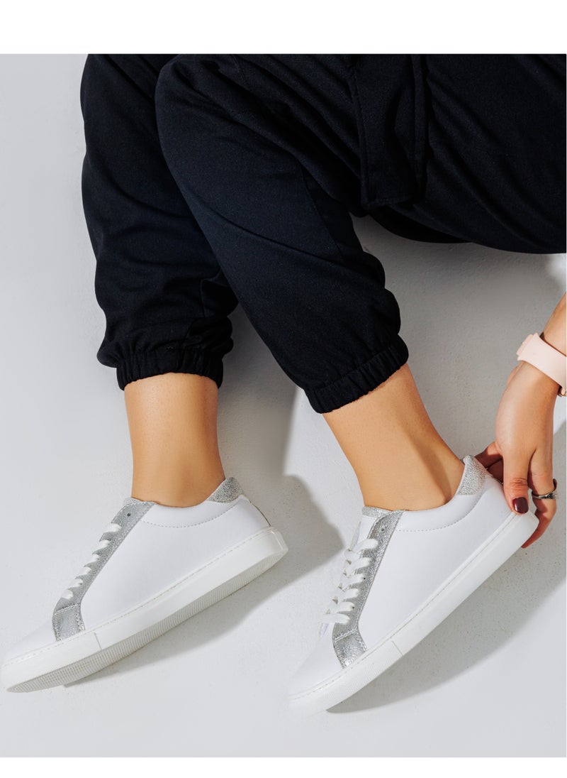 Run  - Silver white flat sneakers SN-2 - Image 1