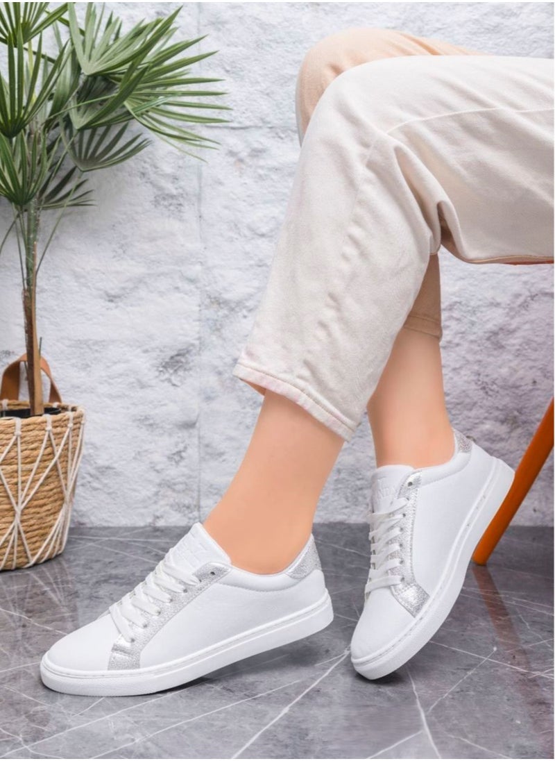 Run  - Silver white flat sneakers SN-2 - Image 1
