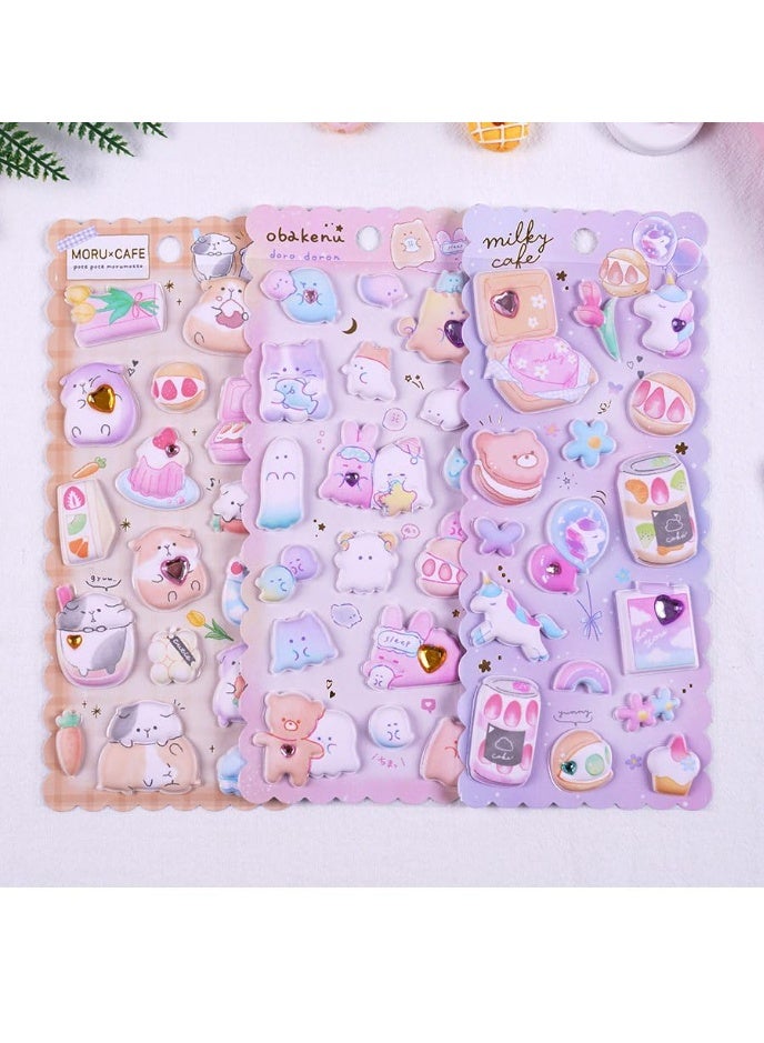 FunBlast Kawaii Stickers Set – Set of 3 Puffy Stickers for Kids, 3D Aesthetic Sticker, Cute Sticker's, Foam Sticker for Kids, Craft Self Adhesive Sticker's (04+05+06) - Image 1