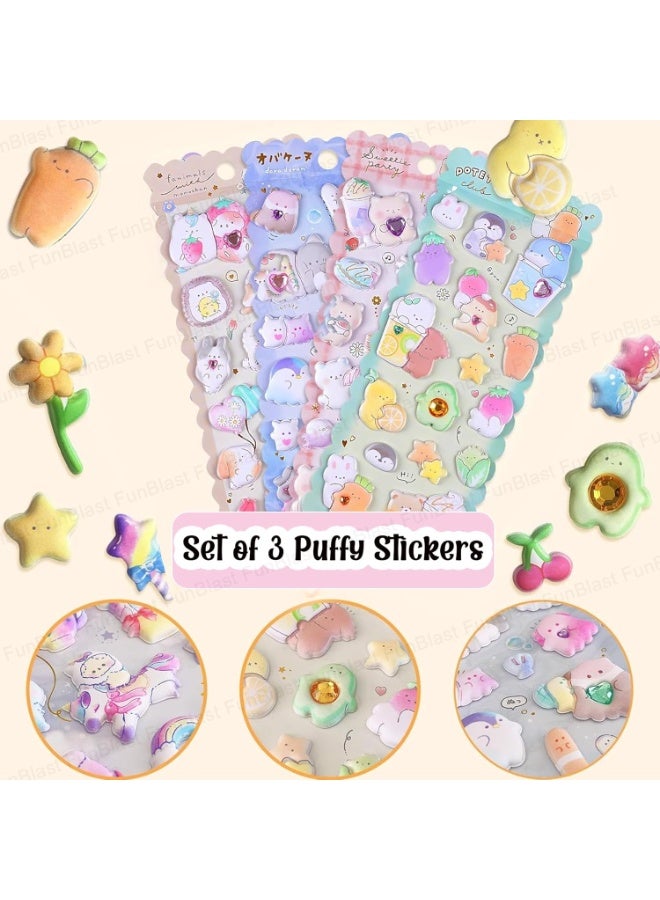 FunBlast Kawaii Stickers Set – Set of 3 Puffy Stickers for Kids, 3D Aesthetic Sticker, Cute Sticker's, Foam Sticker for Kids, Craft Self Adhesive Sticker's (04+05+06) - Image 5