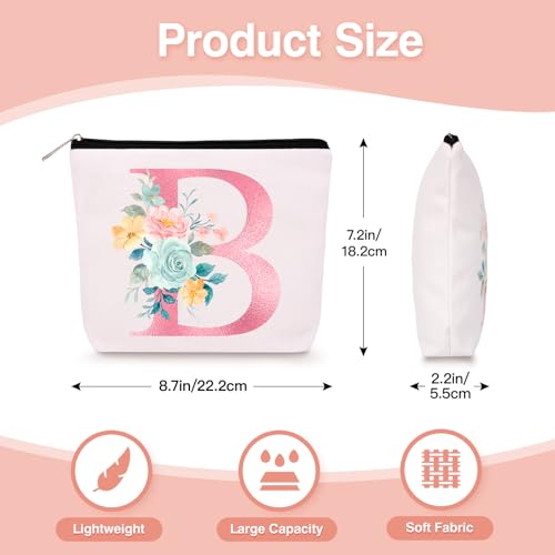 Lingdeer Personalized Makeup Bag with Initial Keychain, Custom Initial Monogram Small Travel Cosmetic Toiletry Bag, Birthday Gifts for Women Bridesmaid Teacher (B) - Image 3