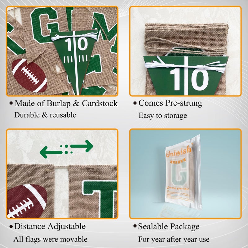 Uniwish Game Time Burlap Banner Football Party Decorations Sports Football Theme Baby Shower Birthday Party Favors Indoor Outdoor Home Decor - Image 2